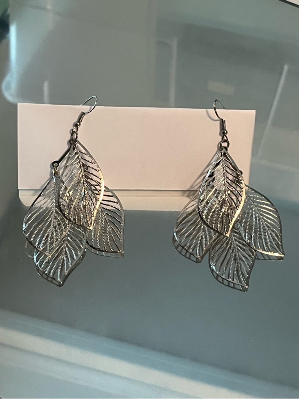 Lightweight Silver-Tone Tiered Leaf Earrings